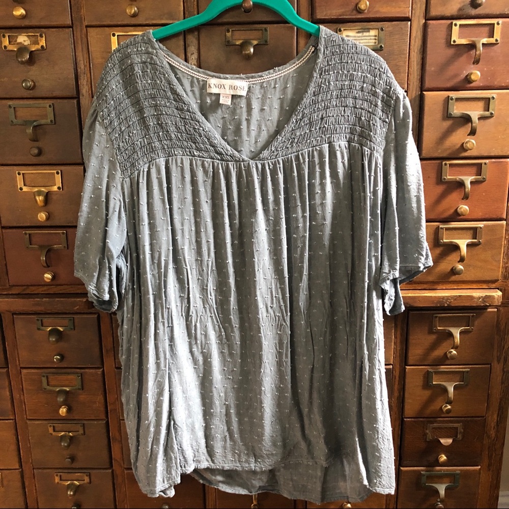 Knox Rose Grey Boho Swiss Dot Peasant Top XXL